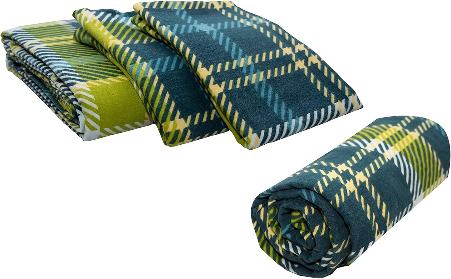 Friends at Home Turkish Cotton 180 GSM Heavyweight Flannel Sheets Set (Green, Blue, Navy,Plaid 4, King)