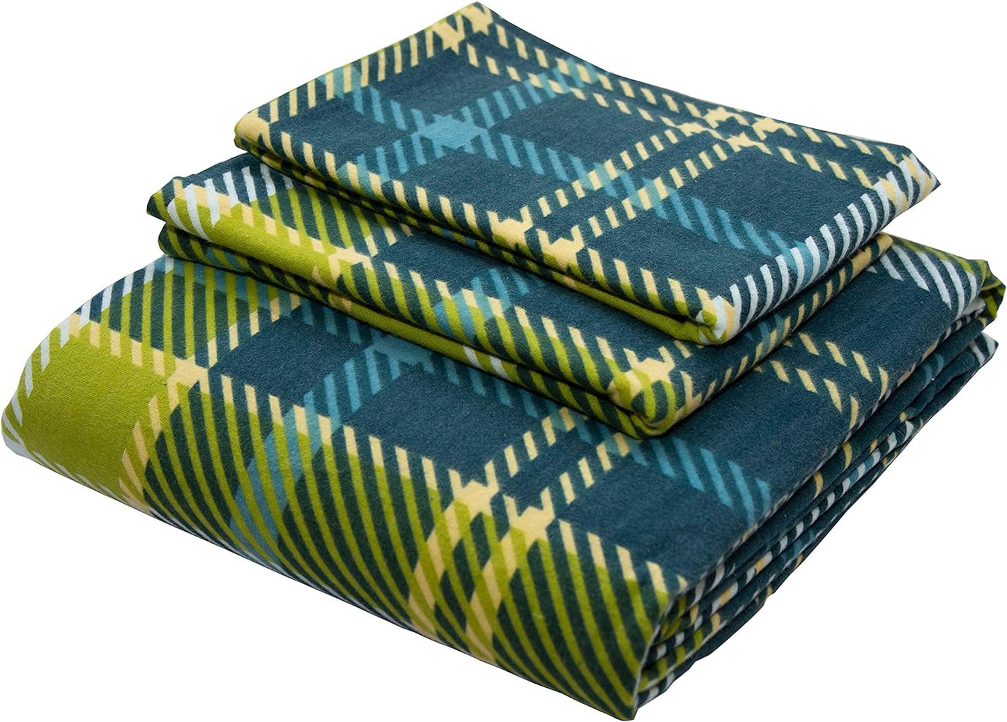 Friends at Home Turkish Cotton 180 GSM Heavyweight Flannel Sheets Set (Green, Blue, Navy,Plaid 4, King)