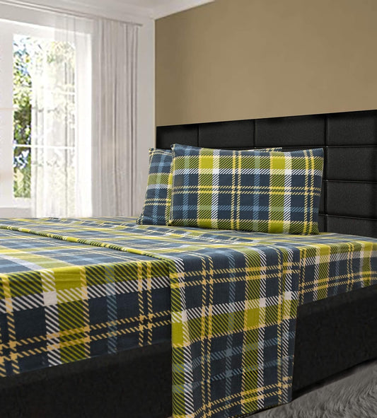 Friends at Home Turkish Cotton 180 GSM Heavyweight Flannel Sheets Set (Plaid 4,Green Blue Navy Queen)