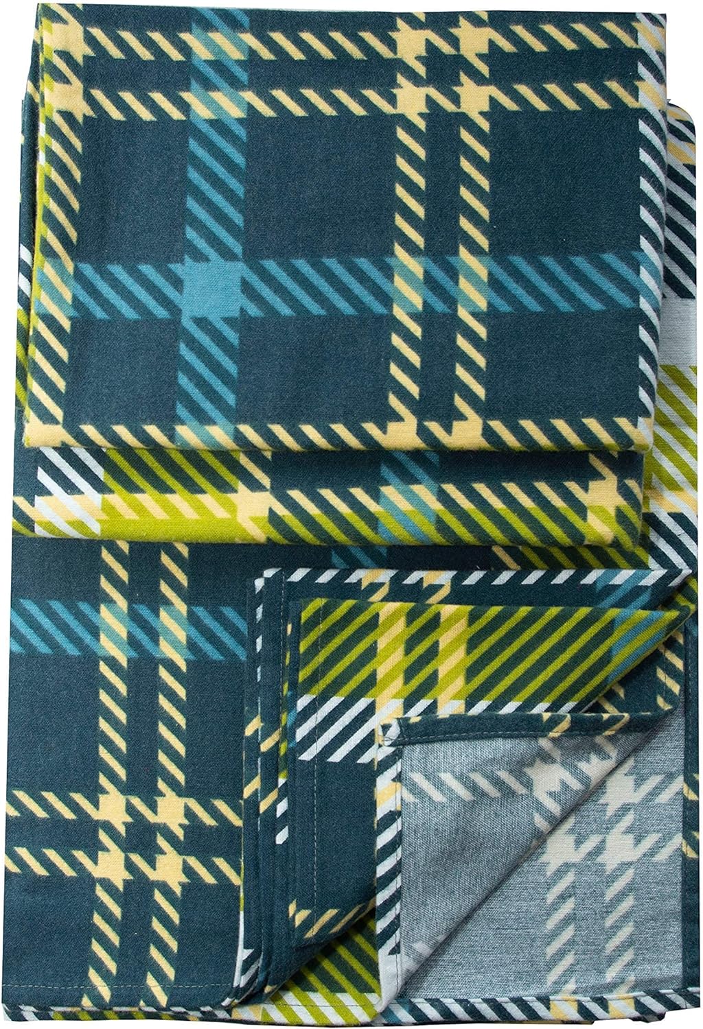 Friends at Home Turkish Cotton 180 GSM Heavyweight Flannel Sheets Set (Green, Blue, Navy,Plaid 4, King)