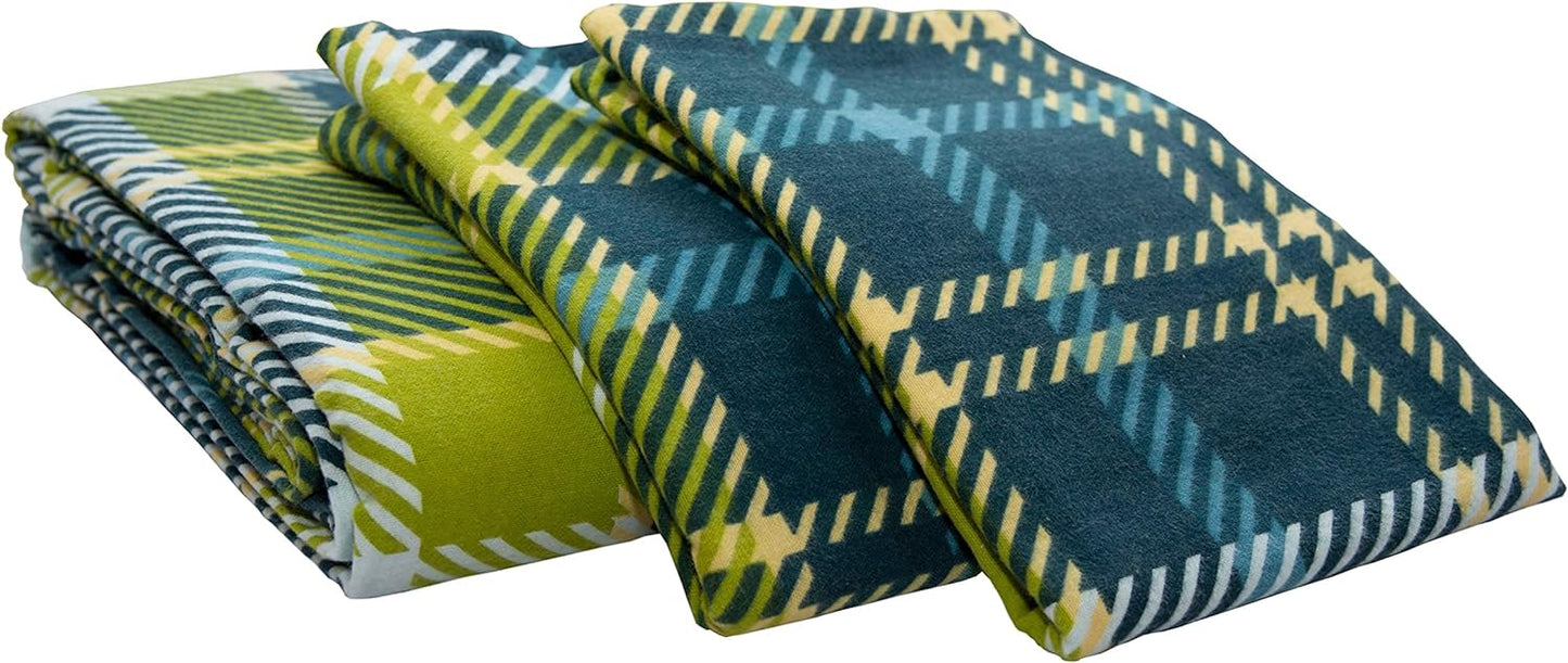 Friends at Home Turkish Cotton 180 GSM Heavyweight Flannel Sheets Set (Green, Blue, Navy,Plaid 4, King)