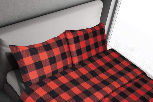 Friends at Home 180 Gram Cotton Heavyweight Flannel Duvet Cover Sets (Red, Black, Plaid, King)