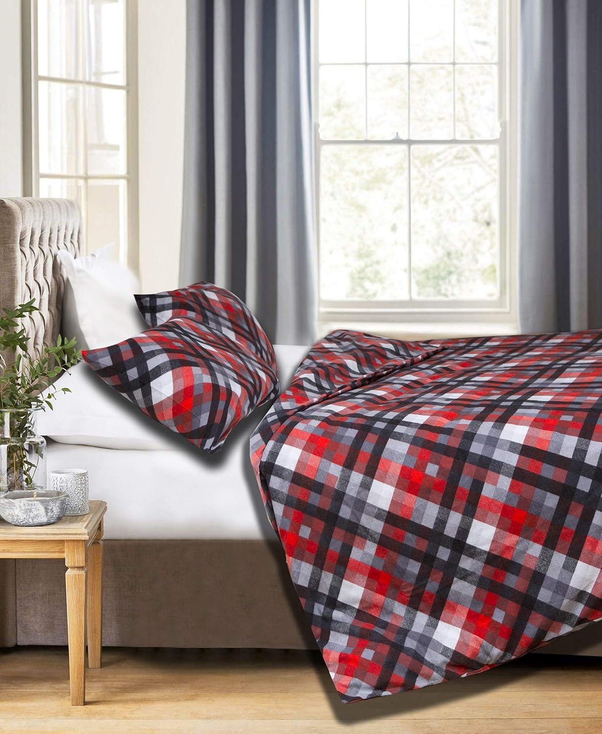 Friends at Home 180 Gram Cotton Heavyweight Flannel Duvet Cover Sets (Grey, Red, Black, King)