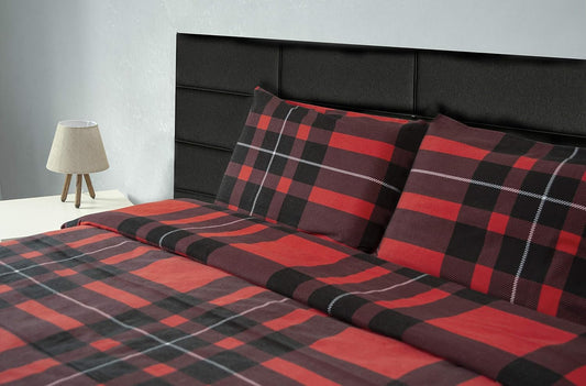 Friends at Home 180 Gram Cotton Heavyweight Flannel Duvet Cover Sets (Red, Black, Plaid, Queen)