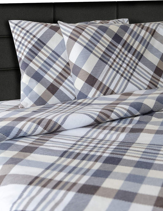 Friends at Home Turkish Cotton 180 GSM Heavyweight Flannel Sheet Set (Plaid 4,Grey Black Brown, Twin)