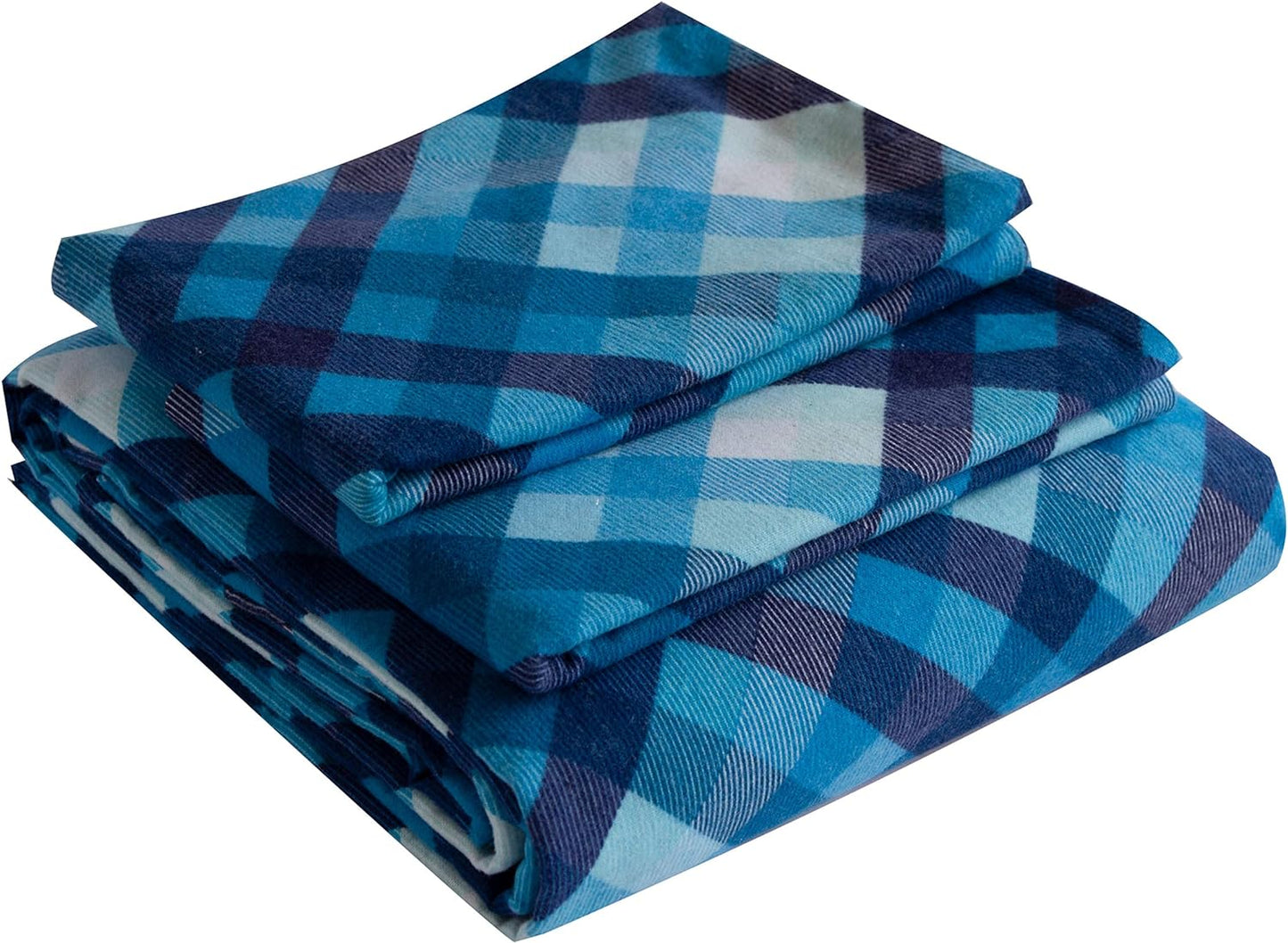 Friends at Home Turkish Cotton 180 GSM Heavyweight Flannel Sheets Set (Plaid,Navy, Blue, White, Queen)