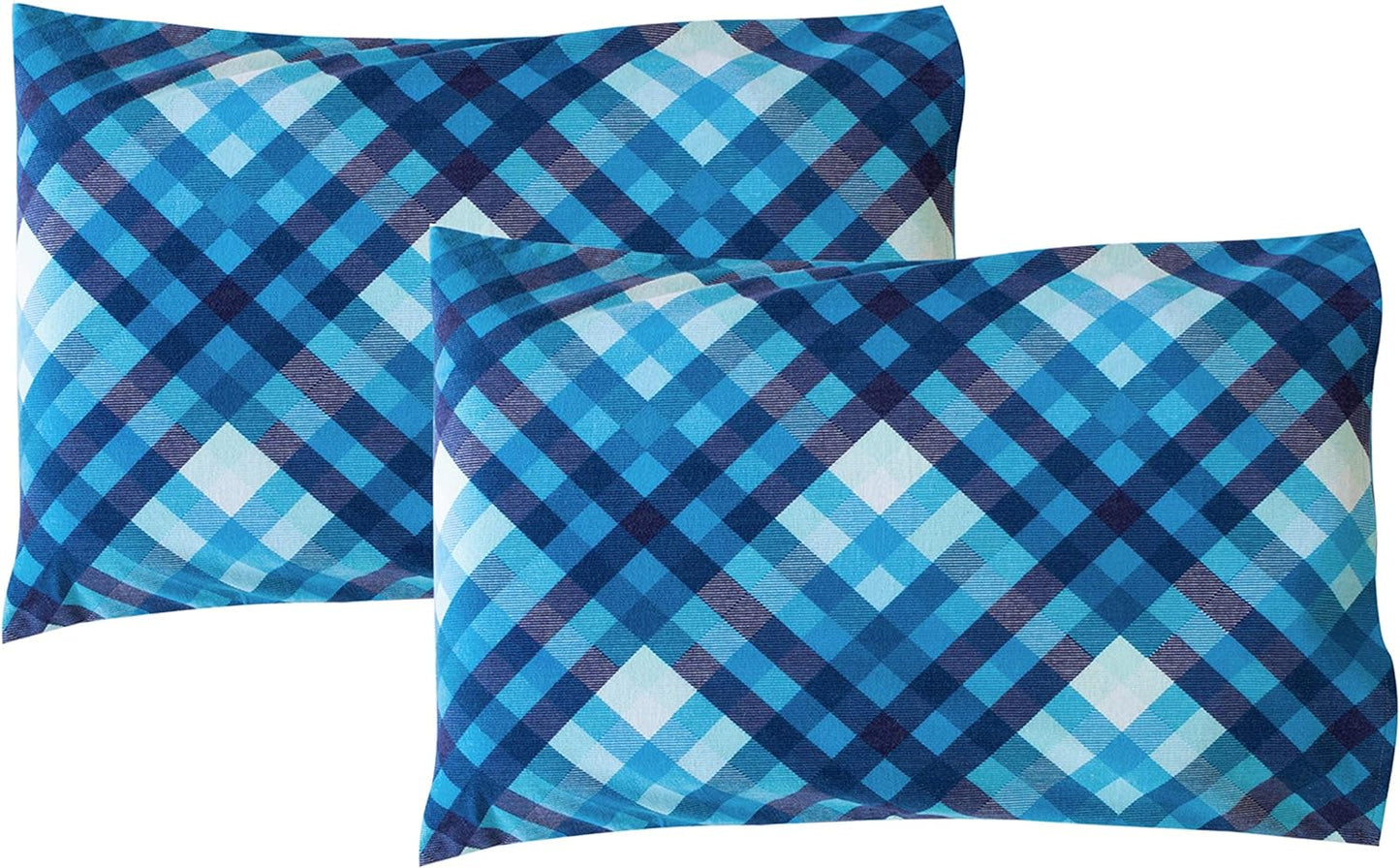 Friends at Home Turkish Cotton 180 GSM Heavyweight Flannel Sheets Set (Plaid,Navy, Blue, White, Queen)