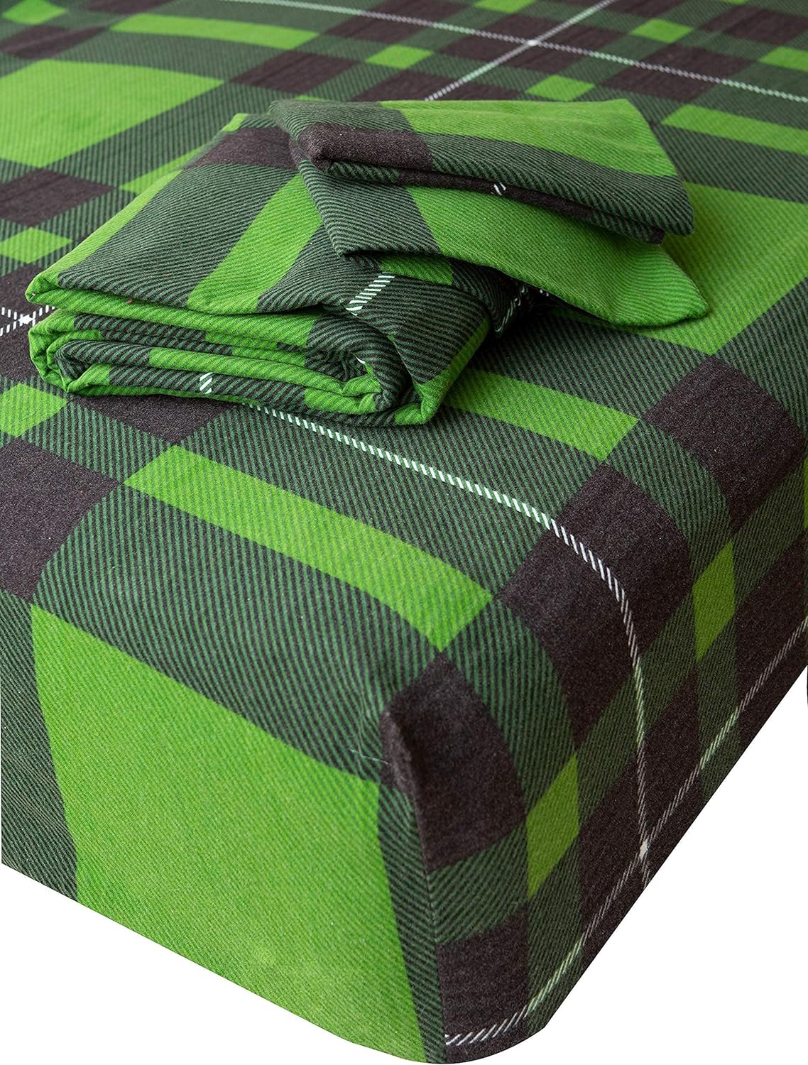 Friends at Home Turkish Cotton 180 GSM Heavyweight Flannel Winter Duvet Cover Set (Plaid, Green, Black, White,  Queen)