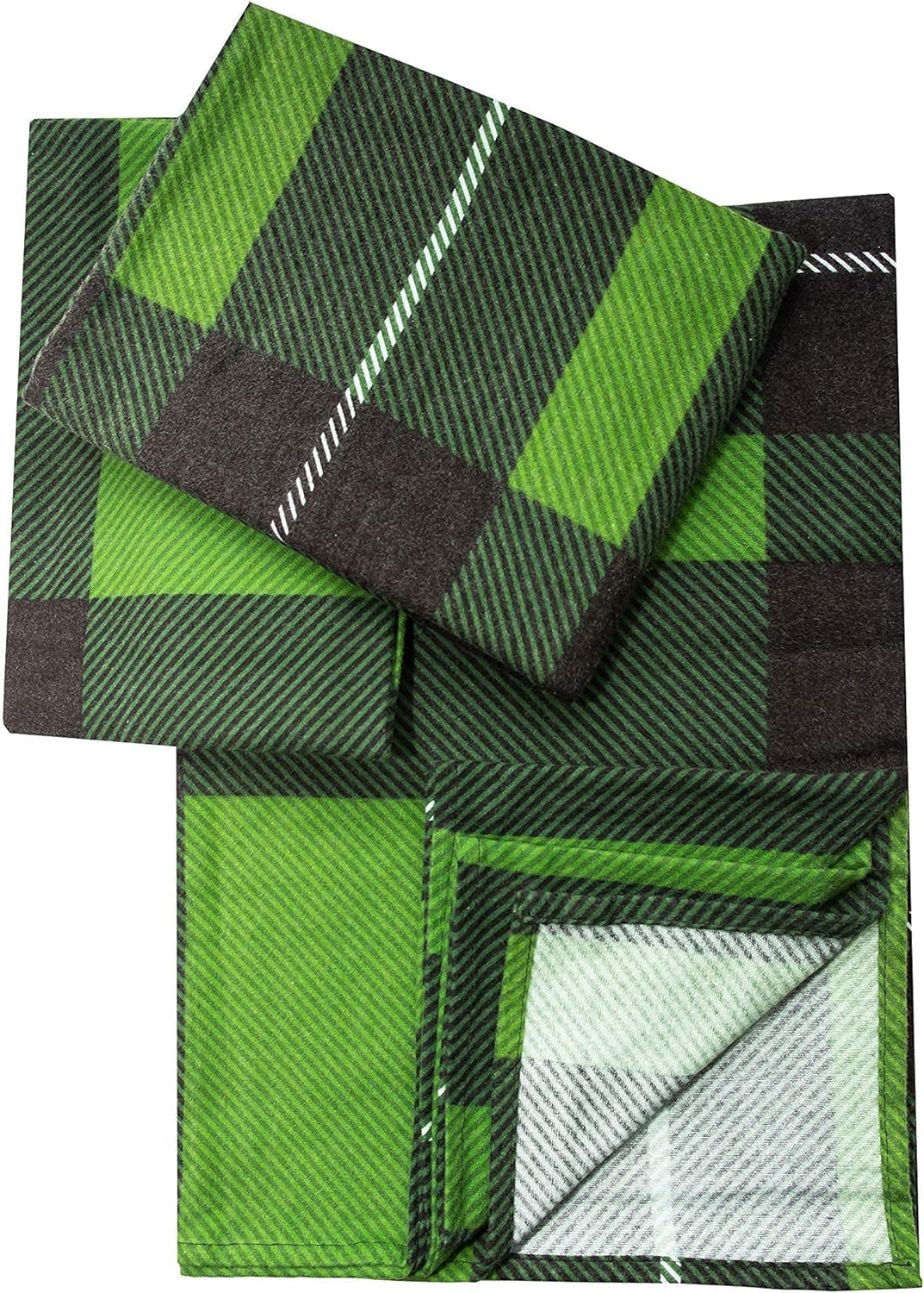 Friends at Home Turkish Cotton 180 GSM Heavyweight Flannel Winter Duvet Cover Set (Plaid, Green, Black, White,  Queen)