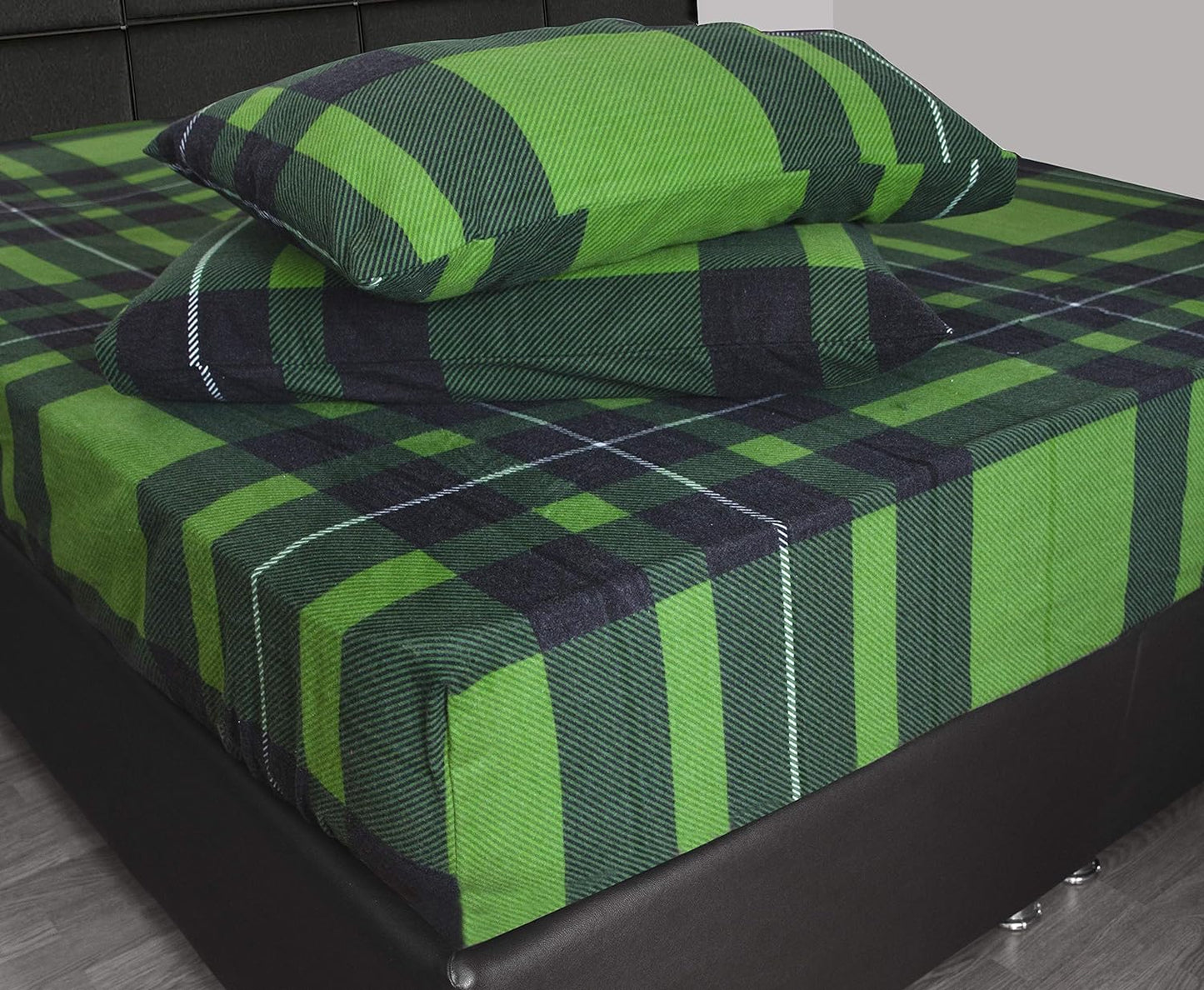 Friends at Home Turkish Cotton 180 GSM Heavyweight Flannel Winter Duvet Cover Set (Plaid, Green, Black, White,  Queen)